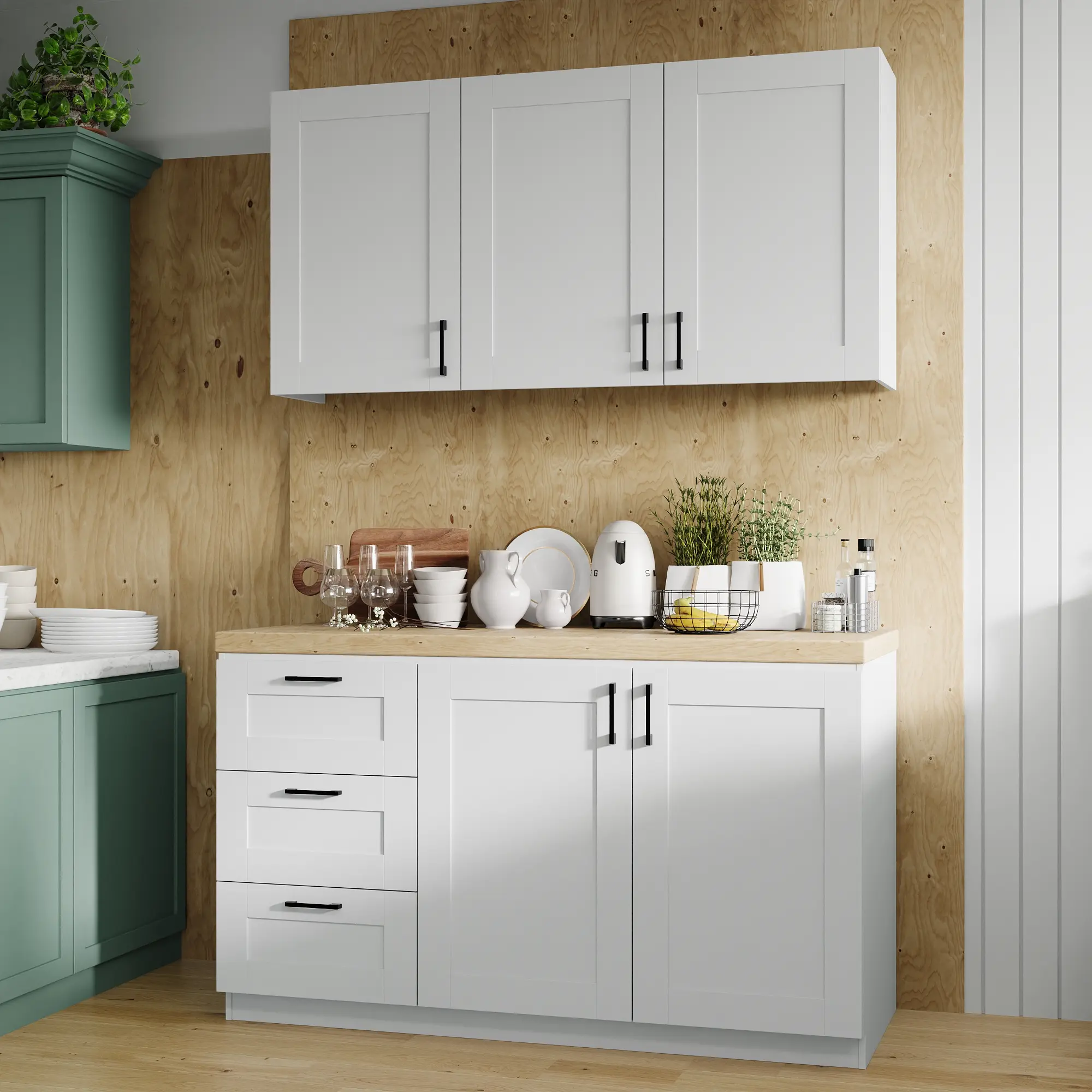 FUFU&GAGA Modern Shaker Style Wooden Base Kitchen Cabinet - Kitchen Organization Single Unit, Heavy-Duty Storage, Open Sink Cutout, 3 Deep Slide Drawers, Adjustable Inner Shelves