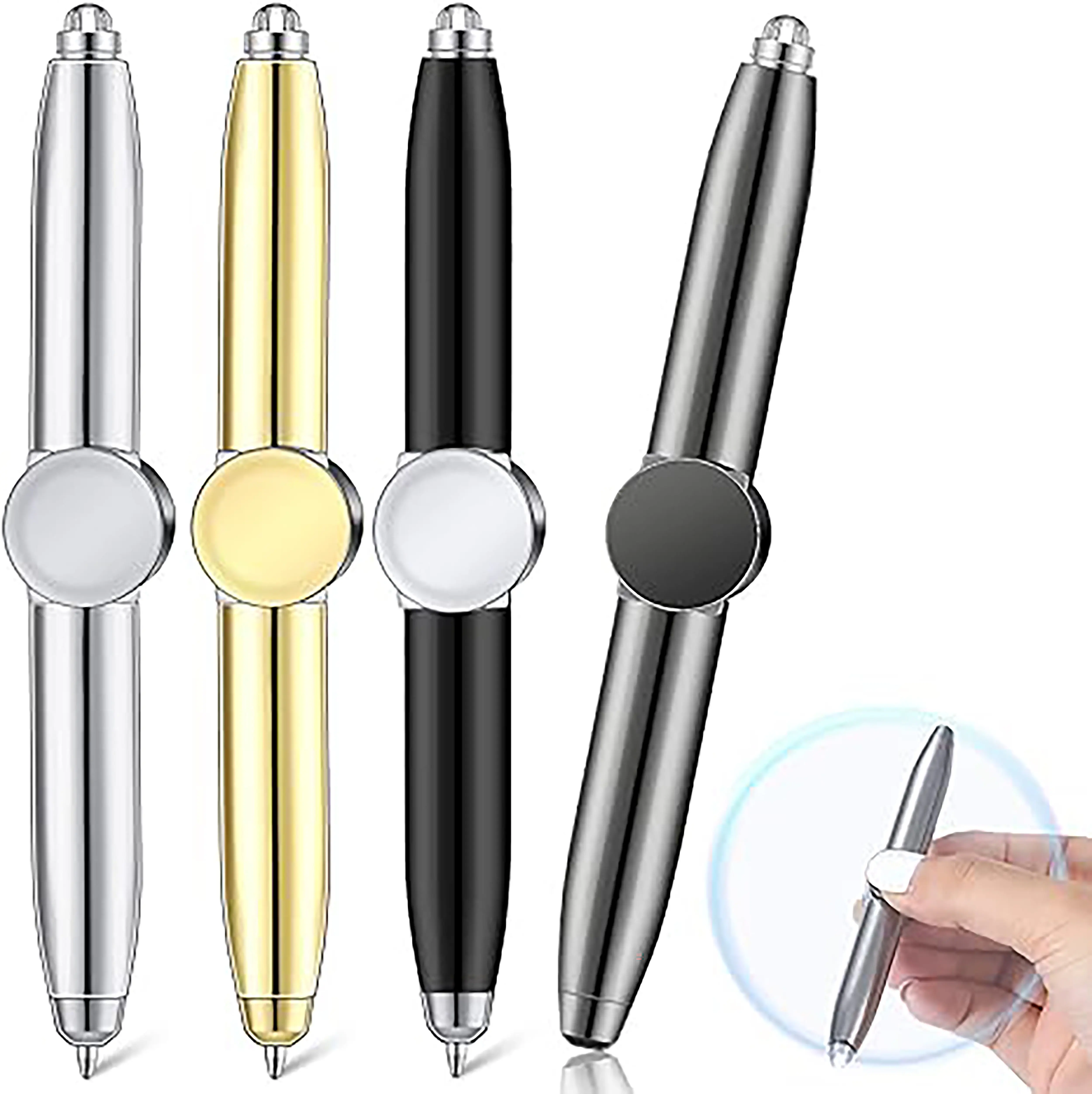 1 Pcs Fidget Spinning Pen with LED Light Multi Functional Help Thinking Ballpoint Gift Pen for Adults Students Teenage