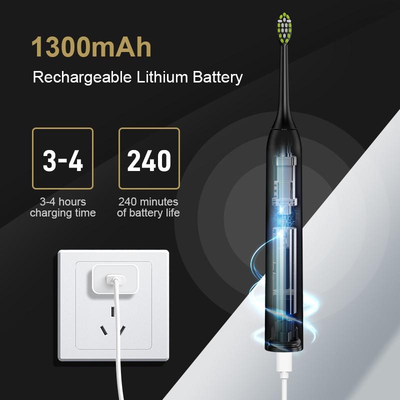 Electric toothbrushes for adults and children: rechargeable, comes with 2 brush heads, deep cleaning, smart timer, 4 adjustable modes, lightweight, waterproof