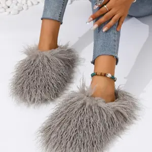 Women’s comfort minimalist plain color fluffy house slippers, casual trendy Solid Color Fluffy Slippers, Y2K Soft Sole Platform Slip On Home Shoes, Non-slip Round Toe Cozy Floor Shoes