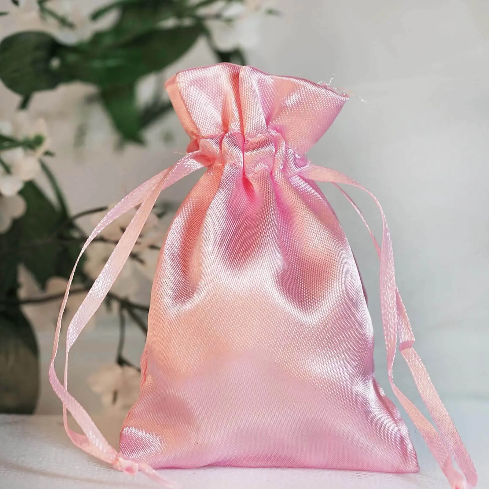 12-Pack 3"x4" Pink Satin Drawstring Pouch Gift Packs, Individual Packaging for Wedding Guest Gifts (Office Stationery Wrapping Supplies)