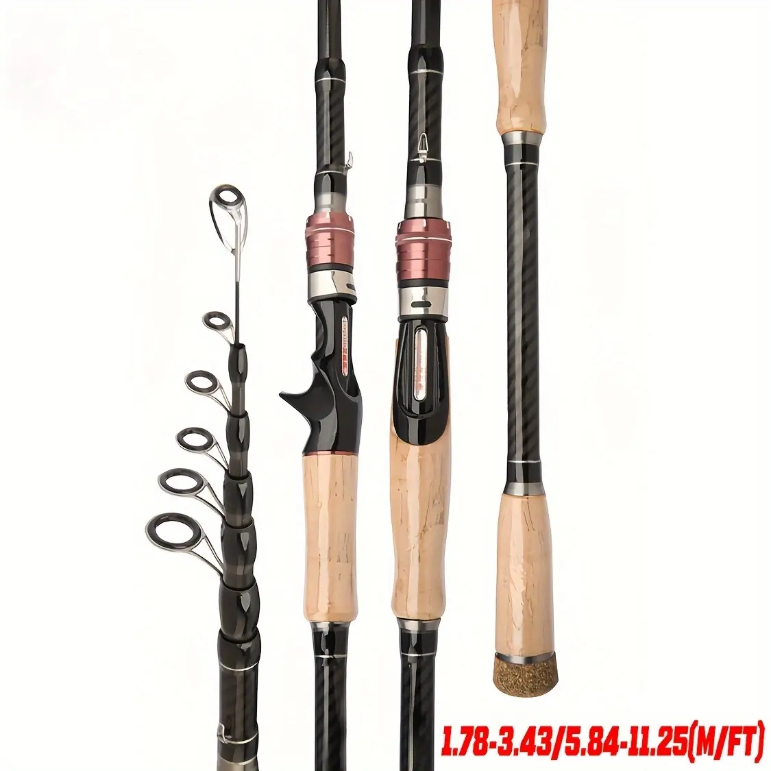 Telescopic Carbon Fiber Fishing Rods, Lightweight High-Performance Pole with a Portable Length for Bass Fishing, Straight Cork Handle, Telescopic Rods, Carbon Fibre, Smooth Casting