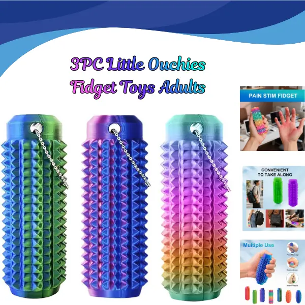 3 Pack Little Ouchies Fidget Toys for Adults, Anxiety & Stress Relief Spiky Sensory Fidget Keychains, Portable Travel Stress Relief Toys, Focus & Calm Anxiety Reducer