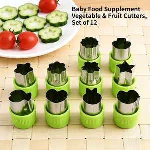 New 12 Pcs Vegetable Fruit Cutter Shapes Set, Stainless Steel Mini Cookie Cutters for Kids, Food Decorating Molds for Toddler Baby Food, Bento Box, Baking, Sandwich, Fondant, Flower, Star, Heart
