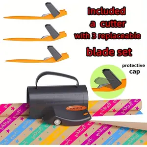 PERFICUT Office Wrapping Paper Cutter - Office Cutting Supply with 3 Replaceable Blade Sets, Patented Wheel, Safe Cut, Alloy Blade, Safe Rotating Design, Fits All Roll Sizes for Birthday, Christmas Gift Wrapping