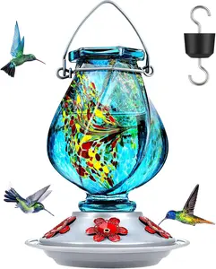 BOLITE Hummingbird Feeder, Hand Blown Glass Hummingbird Feeders for Outdoors Hanging, with Ant Moat and 5 Feeding Ports, 22 Ounces, Blue, Birthday Gifts for Women Men, Gifts for Mom Dad BOLITE USA