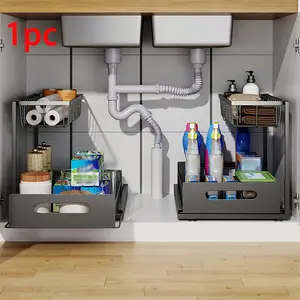 Kitchen fixed shelf sink arrangement and storage, sink storage, sliding pull-out cabinet arrangement rack, metal sliding drawer, for kitchen bathroom refrigerator cabinet organization rack, simple and practical kitchen storage essential goods