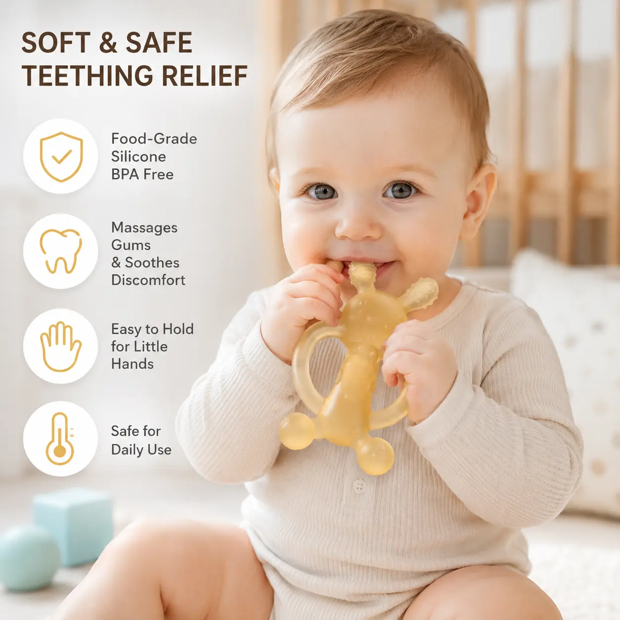 1 Piece Rabbit Shaped Food Grade Silicone Teether, Soft Textured Easy-to-Grip Teething Toy for Children in Teething Stage