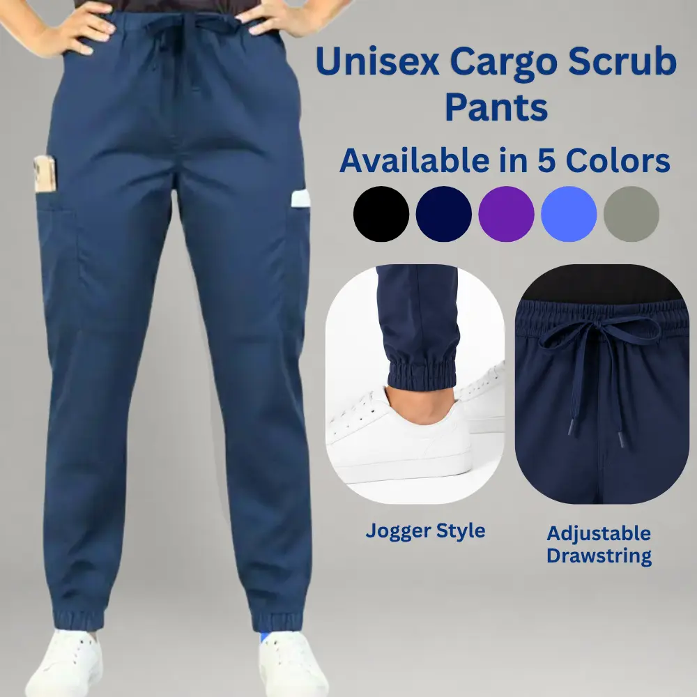 HEEDFIT Men's Athletic Scrub Jogger Pants, Poly-Cotton Cargo Workwear with an Adjustable Drawstring and Multiple Pockets, Cargo Pocket, Adjustable Strap, Casual, Loose-Fitting, Machine Washable, Normal Type