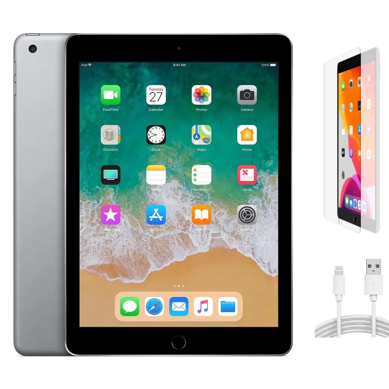 Refurbished Apple iPad 6th Gen WiFi-Acceptable Condition with Tempered Glass Screen Protector & 1 Year Warranty