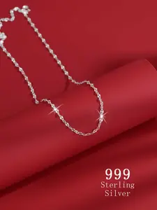 S999 Sterling Silver Simple Necklace, Minimalist Sparkling Necklace, Fashion Jewelry Accessories for Women As Gift