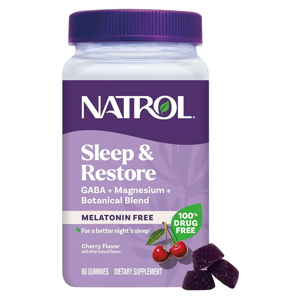 NATROL Sleep & Restore Non-Melatonin Gummies, 60ct, Magnesium & GABA Infused, Tart Cherry & Lemon Flavor, Gummy Form Wellness Supplement