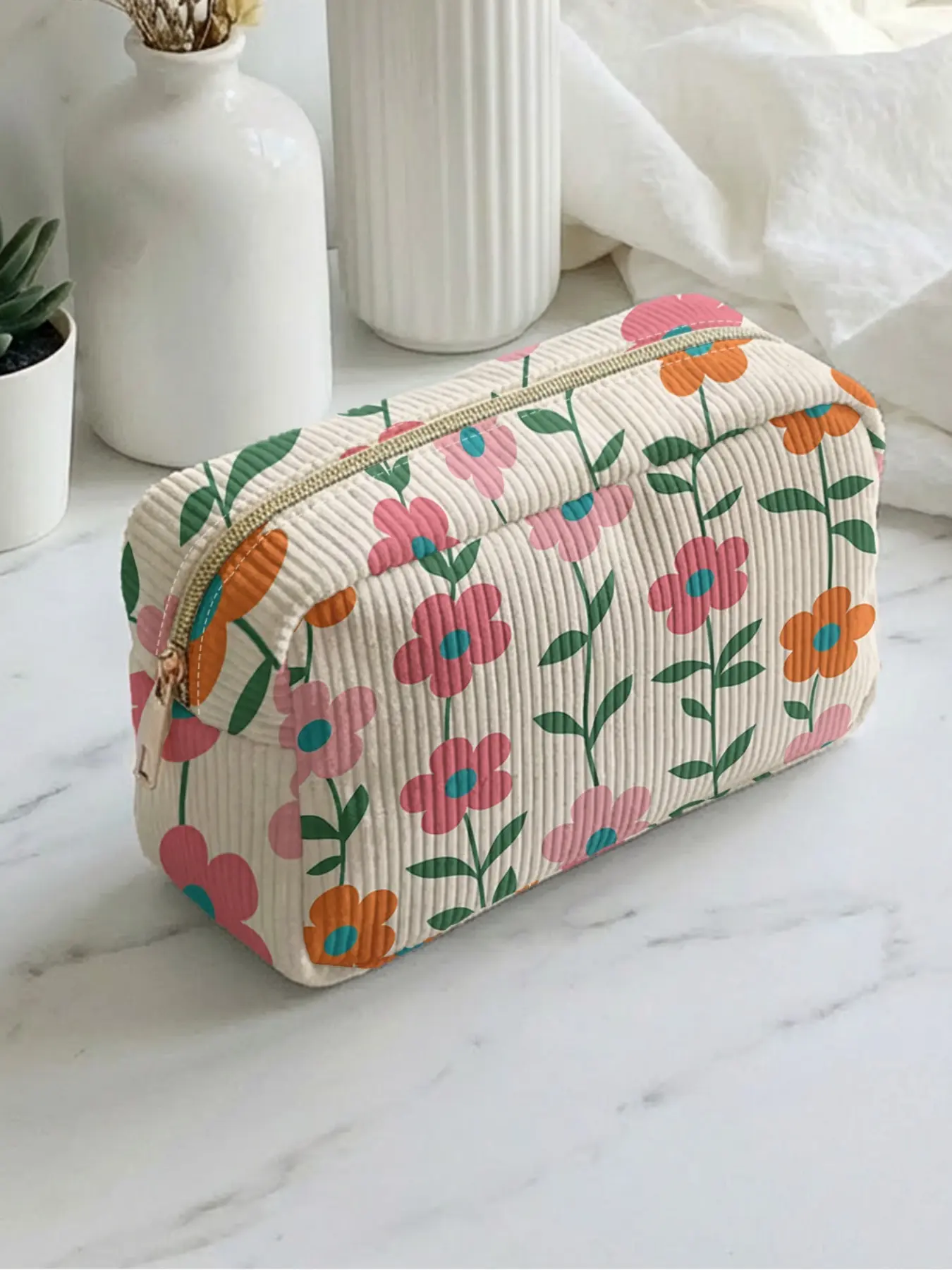 1 piece of colorful floral pattern 2D printed makeup bag, large capacity design|suitable for all seasons/general use|can hold daily skincare products and various cosmetics|liftable for daily life and travel Makeup Pouch