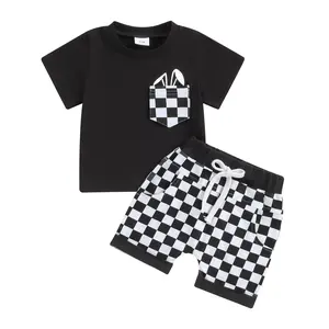 Toddler Baby Boys Summer Short Clothes Set 6M 12M 18M 24M 3T Short Sleeve Crew Neck T-shirt with Plaid Shorts Outfits