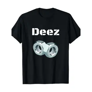 Funny "Deez Nuts" Graphic T-Shirt, Men's Casual Crew Neck Short Sleeve Tee with Geometric Design, Regular Fit, Black Knit Fabric, Perfect for Casual Attire or Weekend Getaways, Weekend Attire - , Adult funny T-shirt, Gift for Woman and M