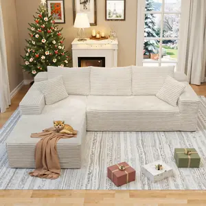 【2 Package Shipping】Oversized Chaise Lounge Sofa 105.9" Cloud Sectional Couch with L-Shape Chaise Upholstered Corduroy Velvet for Living Room & Bedroom Modular Convertible Loveseat SofaBed