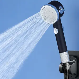 Round Handheld Shower Head with On/off Switch, 3-Mode Boosting Spray, Massage Brush, Bathroom RV/camping, Water-Saving, Optional Holder and Hose Set, Rainfall Showerhead