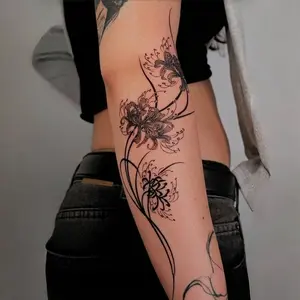 1pcs Dark Shore Flower Herbal Juice Tattoo Sticker Sexy Hot Girl Temporary Tattoo Arm Waterproof Durable Fake Tattoo for Men and Women Party Gift Y2K Aesthetic Tattoo Merch