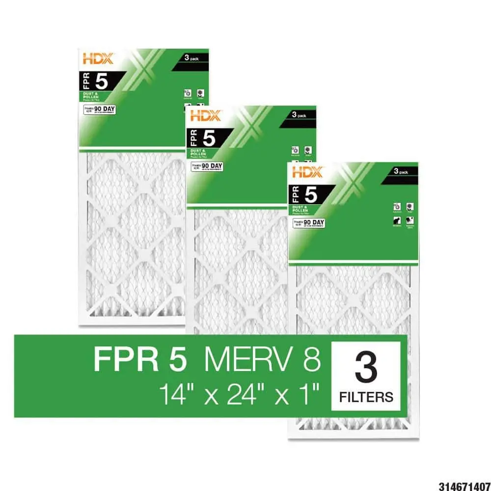 14 in. x 24 in. x 1 in. Standard Pleated Furnace Air Filter FPR 5, MERV 8 (3-Pack)