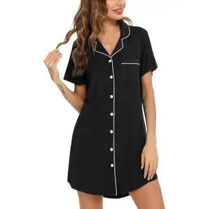 Pajama Nightgowns for Women Button Down Pajamas Tops Short/Long Sleeve Sleepwear Sleep Shirts Nightdress S-XXL