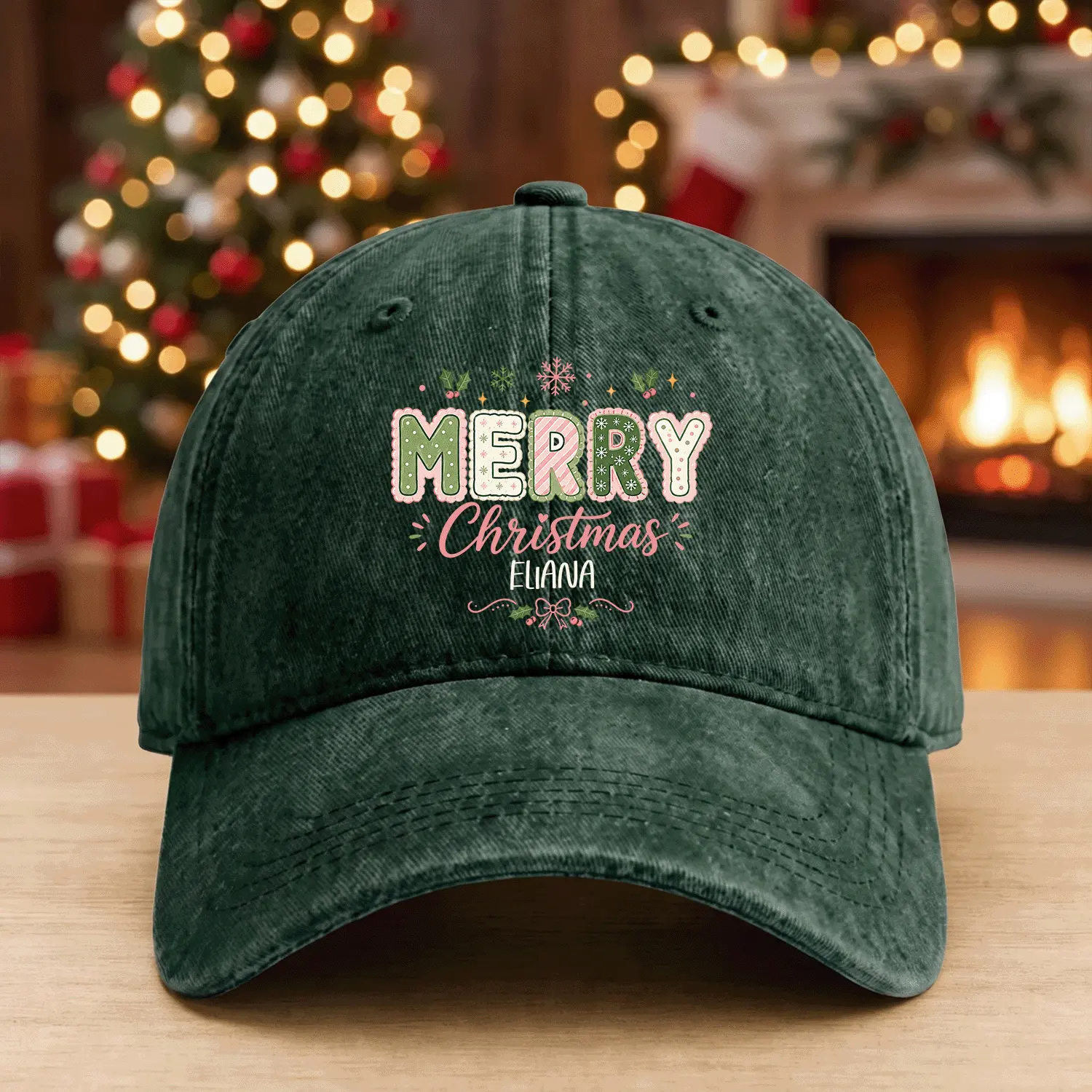 Personalized Merry Christmas Washed Cap, Custom Name Christmas Baseball Hat