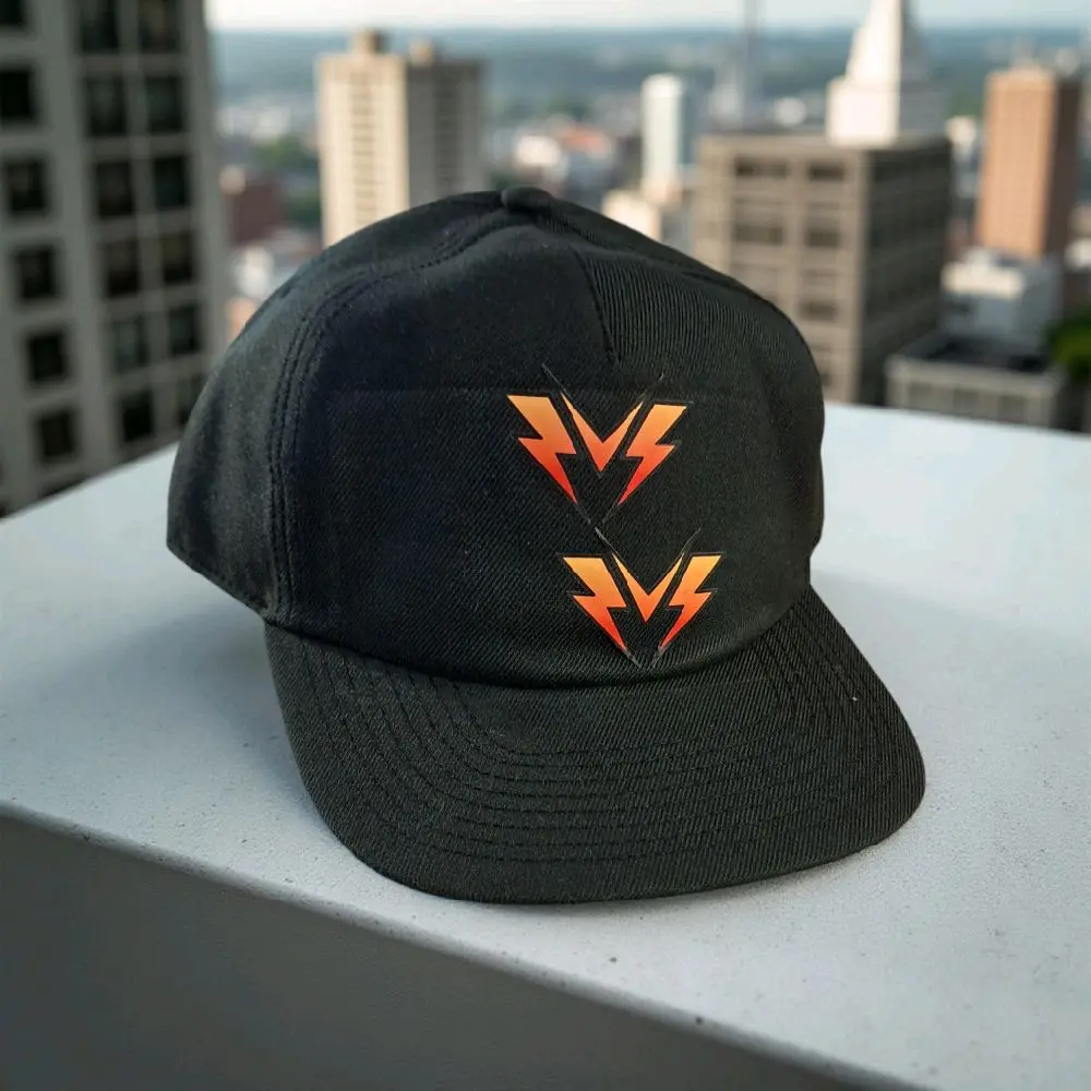 Muscle Mafia Snap Back Hat - Black with Orange Lightning Design, Adjustable Fit, Classic Style