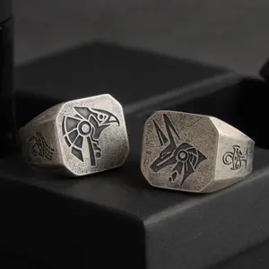Ancient Egyptian Pharaoh Expanding Ring Set - 2 Styles Adjustable Alloy Antique, Alternative Artistic, Dark Gothic, Gothic Lolita Signet Rings with Anubis & Eye of Horus Designs, Antique Rings, Alternative Artistic Rings