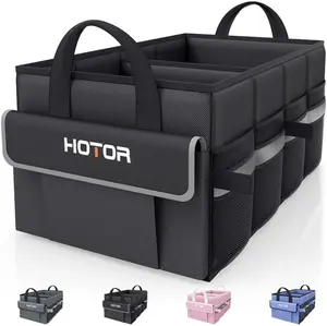 Trunk Organizer - Car Organizer with 5 Pockets, Trunk organizer for SUV, Sedan & Van, Car Organization with Sturdy Base Panel for Car Accessories, Black, 2 Compartments, 21.3"×12.6"×10.6"