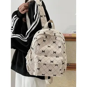 Fashionable Colorblock Bow Pattern Backpack, Casual Versatile Backpack for Women, Trendy All-match School Bag for Daily Use