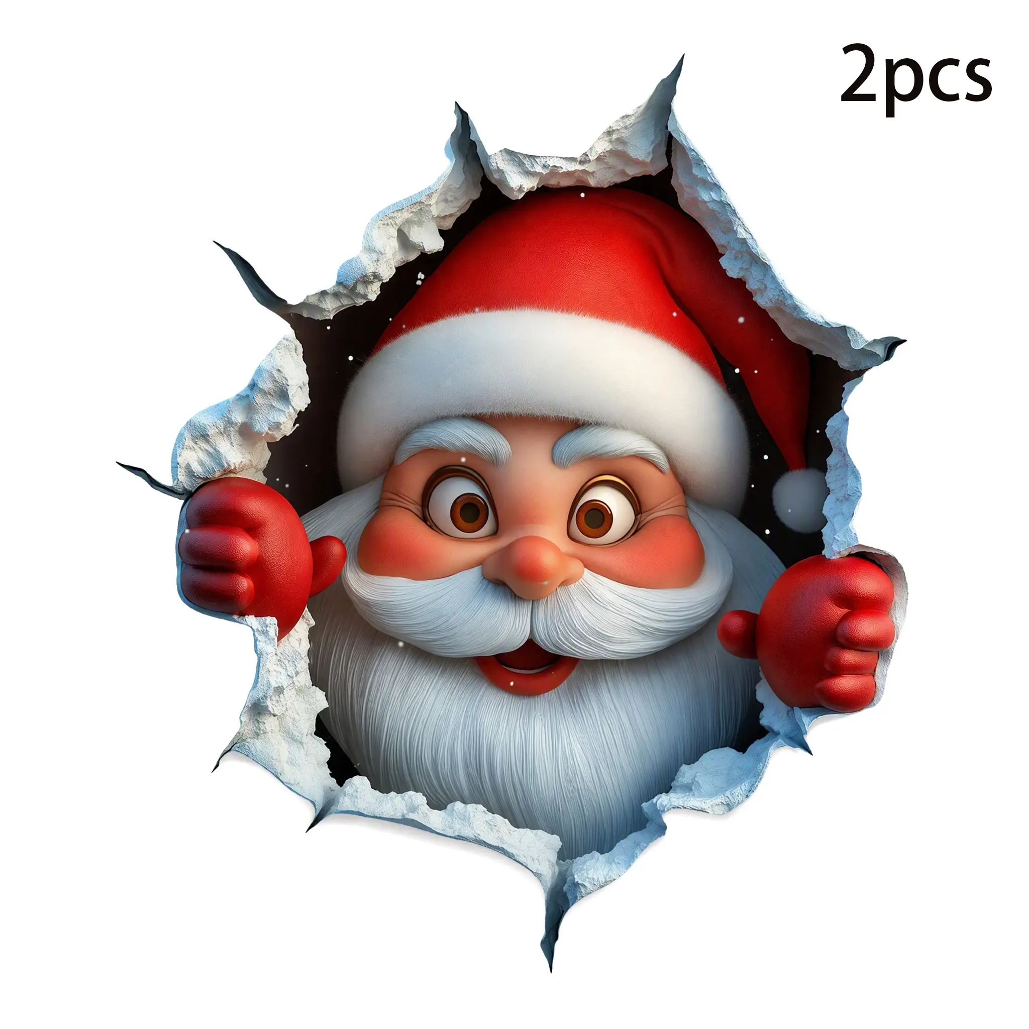 2pcs 3D Break-Through Santa Claus Wall Sticker, Removable Vinyl Decal, Cute Peeking Design for Xmas Home Window, Living Room Holiday Party Decor