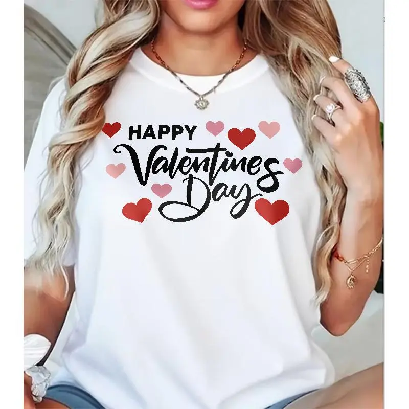 Happy Valentine’s Day Heart Graphic Tee - Romantic Casual Top