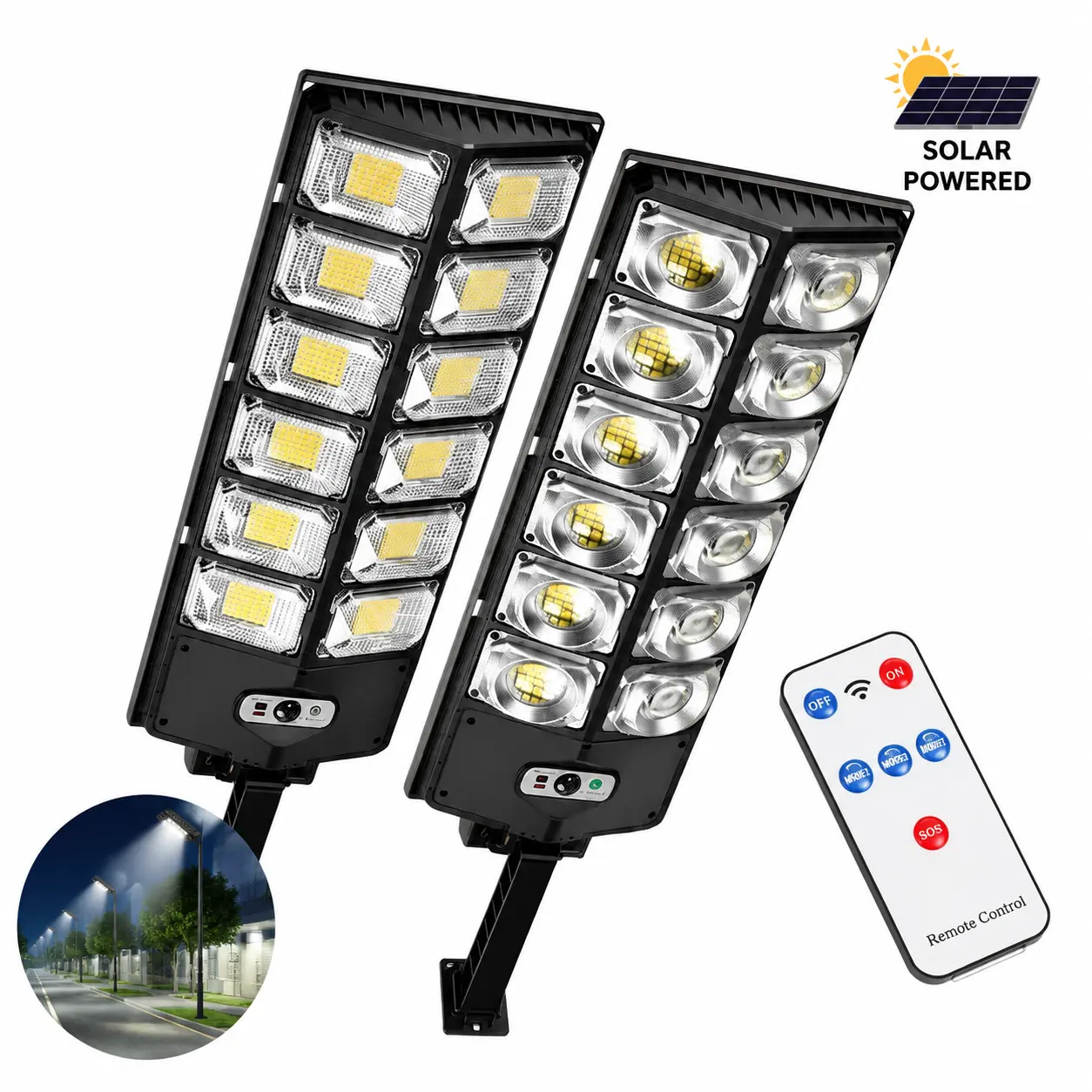 1300LM Solar Street Light - Outdoor Super Bright LED Flood Light with Motion Sensor, Remote Control, 3 Lighting Modes, Dusk-to-Dawn Waterproof Solar Powered Security Lamp for Garden, Driveway ip65 water resistant