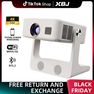 XBJ Electric Focus & Auto Keystone Mini Projector with WiFi Bluetooth, 145° Rotatable, 50% Zoom, USB, Ultra HD, 4K Support, Small Size for Phone TV window projector Audio