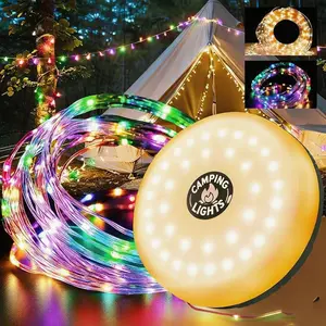 Retractable Hand-Crank Storage Portable Camping Light String, Round Reel Case Design, 10m Regular & 7m RGB LED String Options with Built-in Top Lamp, Hook Mount Outdoor Portable LED Light Strip for Tent & Outdoor Use