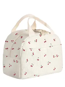 Cherry Print Insulated Lunch Bag, Reusable Zip Lunch Tote Cooler, Perfect for Travel, Office, School & Commute, Durable Lunch Bag