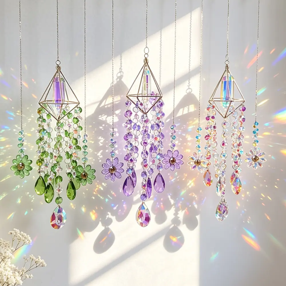 Whimsical Crystal Sun Catcher Window Hanging - Beaded Glass Crystal Suncatcher with Rainbow Sparkle, Whimsical Home Decor, Room Decor Ornament for Summer Vibes