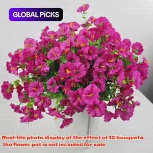 12 Pieces Artificial Flowers, 7-Head Eucalyptus Morning Glory Bouquet, Home Garden Outdoor Decor, Decorative Faux Flower, Realistic Fake Flowers for Decoration
