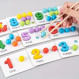 Colorful Wooden Bead Puzzle Set for Hand-Eye Coordination, Number Recognition Toy, Interactive Parent-Child Learning Game, Number Counting Blocks, Learning Tool