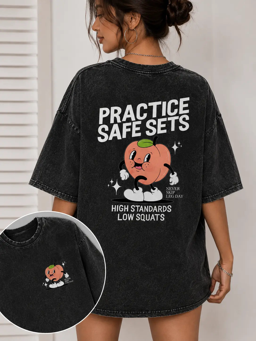 Practice Safe Sets Printed Gym Shirt, Washed T-Shirt, Oversized  Graphic Gym Shirt, Vintage Washed Tee Cotton, Menswear Fit Top Womenswear