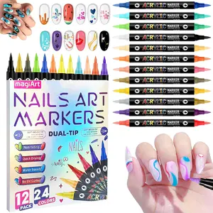 12-Pack Nail Art Pens Set Double Headed with Acrylic Paint Quick Drying for 3D Nail Art Dotting and Lining DIY at Home or Professional Salon
