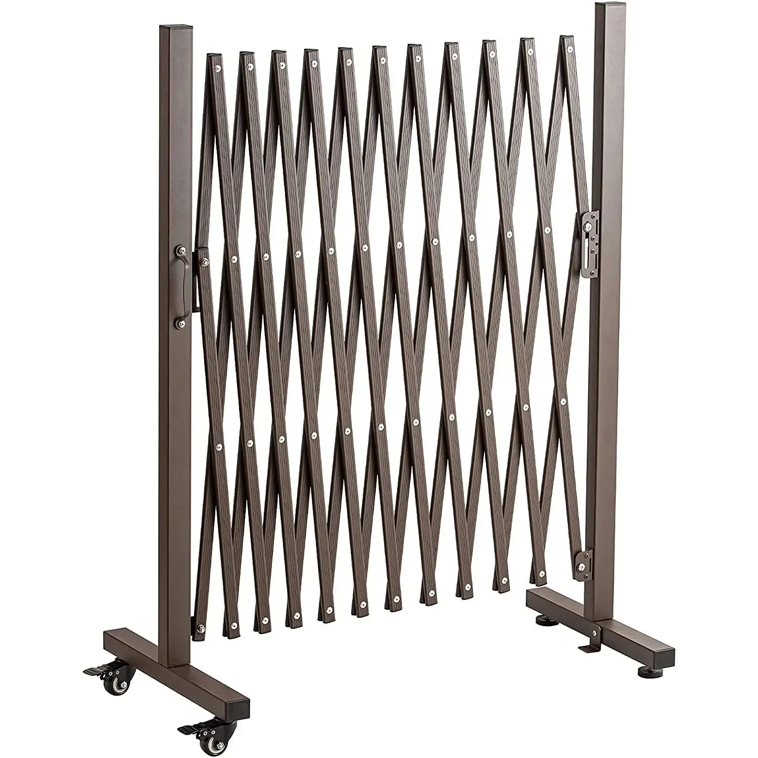 Aluminum Expandable Gardening Fence - Adjustable, Retractable, Portable Safety Barrier with Caster-Equipped Gate, Handles, 126" L*15.2" W*40.6" H, 14.8 lbs, Reliable Customer Service (Brown)