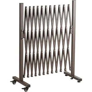 Aluminum Expandable Garden Fence, Portable Barricade Gate with Casters, Adjustable Retractable Fence Mobile Barricade Safety Barrier (Brown, 130*15*41 inch)
