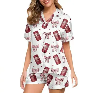 Pajama Set, Lover Nightwear,Sleepwear, Gift For Her, Premium Satin Pajama Set PjsShortsleeve Fit Loungewear