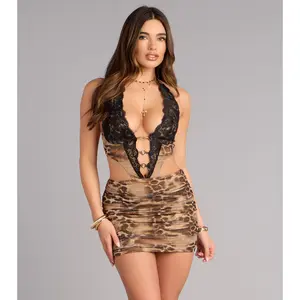Untamed Hours Leopard Lace Halter Mini Dress