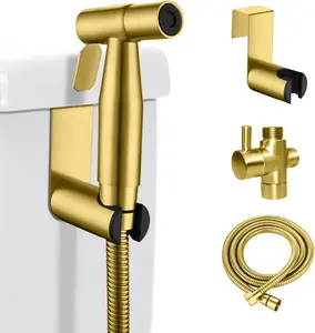 Bidet Sprayer kit for Toilet,Hand Held Sprayer Shattaf Toilet Attachment Stainless Steel for Pet Bath/Personal Hygiene/Bathroom,Easy to Install with T-AdapterGold
