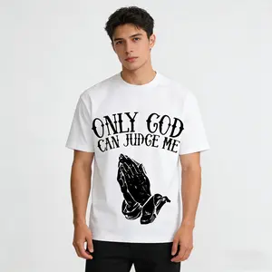 Mens Religious Graphic T Shirt BACK PRINT Only God Can Judge Me Prayer Hands Streetwear Tee Soft Breathable Fabric White Shirt Church Casual Attire Machine Washable Faith Based Apparel Temple Themed Design Comfortable Fit