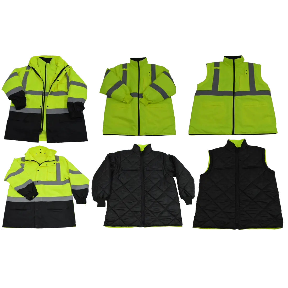 Lime & Black Two Tone Waterproof 6-In-1 Parka Jacket Ansi Class 3 Light Weight Outer Jacket & Thermal Inner Inner Jacket Removable Hood, 5X