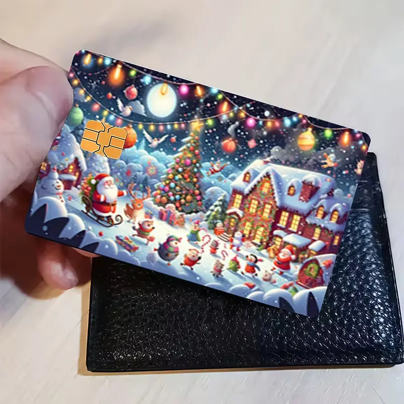Cute Christmas Card Skin Sticker – Santa & Snowman Winter Credit & Debit Card Cover Decal Aesthetic Holiday Gift