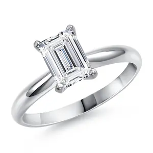 Gem Stone King 1.50 Cttw IGI Certified Lab Grown Diamond in 14K White Gold Ring for Women | Emerald Cut | D-E Color | VS1-VS2 Clarity