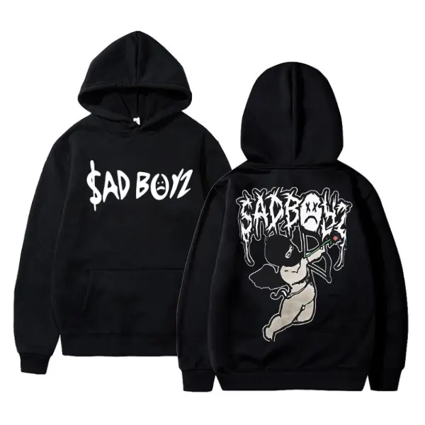😇 🎵 Sad Boyz Hoodie Graphic – Angel Streetwear Pullover Hoodie, Double-Sided Design, Edgy Aesthetic for Men & Women, Trendy Unisex Casual Hoodie